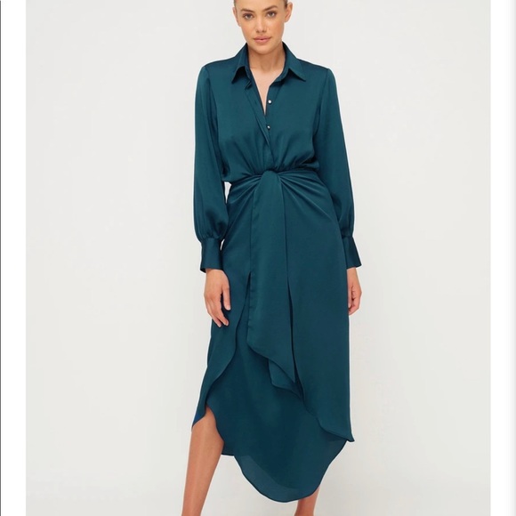 Midi dress teal colour in silk material very stylish - Picture 2 of 2